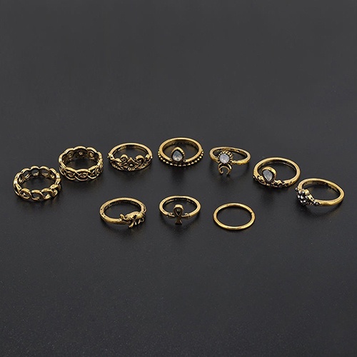 Hu Hu Hu Hu Hu Alat Bantu Pasang Kacamata♡ 10pcs / Set Cincin Buku Jari Aneka Bentuk Warna Silver Gaya Retro Boho Untuk Wanita