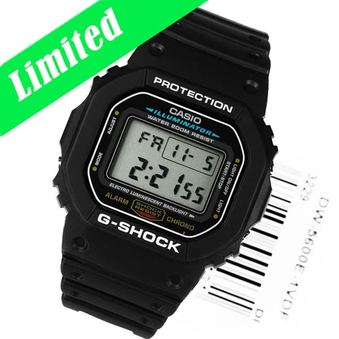 Jam Tangan Casio G-Shock DW-5600 E Positive Display Full Black Ori Bm