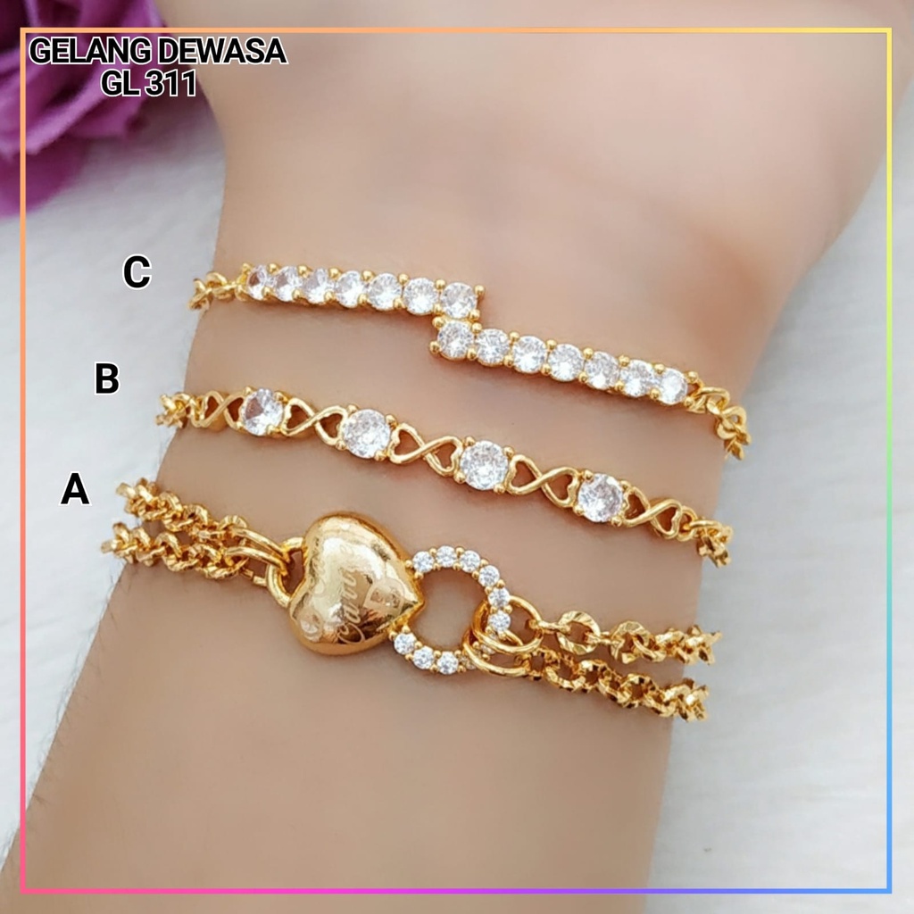 Gelang xuping gelang dewasa/remaja rantai jurai love 2 layer perhiasan wanita lapis emas gold GL 311