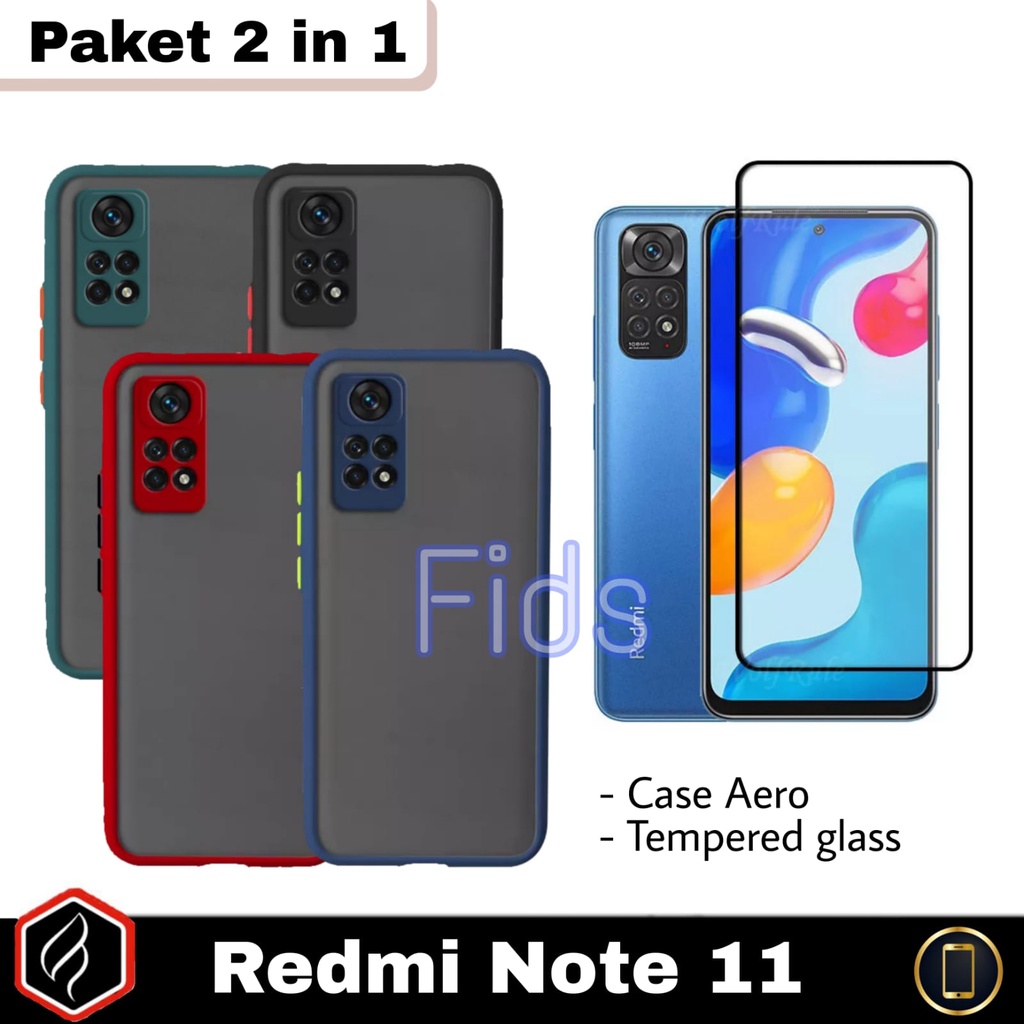 Paket 2in1 Case Xiaomi Redmi Note 11 Case Aero Free Anti Gores Layar Full Cover | Case Dove My Choice