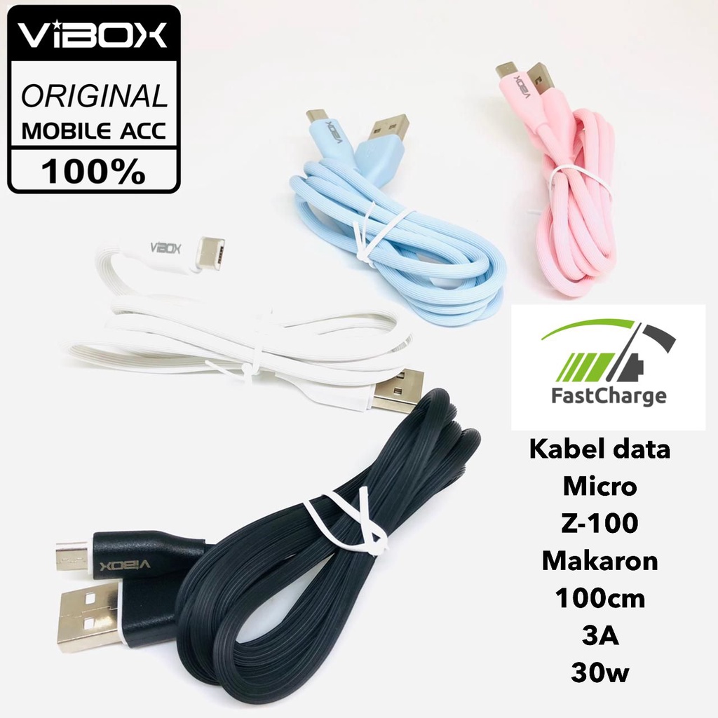 Kabel Data Vibox For Android Z100 MACARON A METER 3A 30W Kabel Charger Casan Vibox Micro dan Type-C