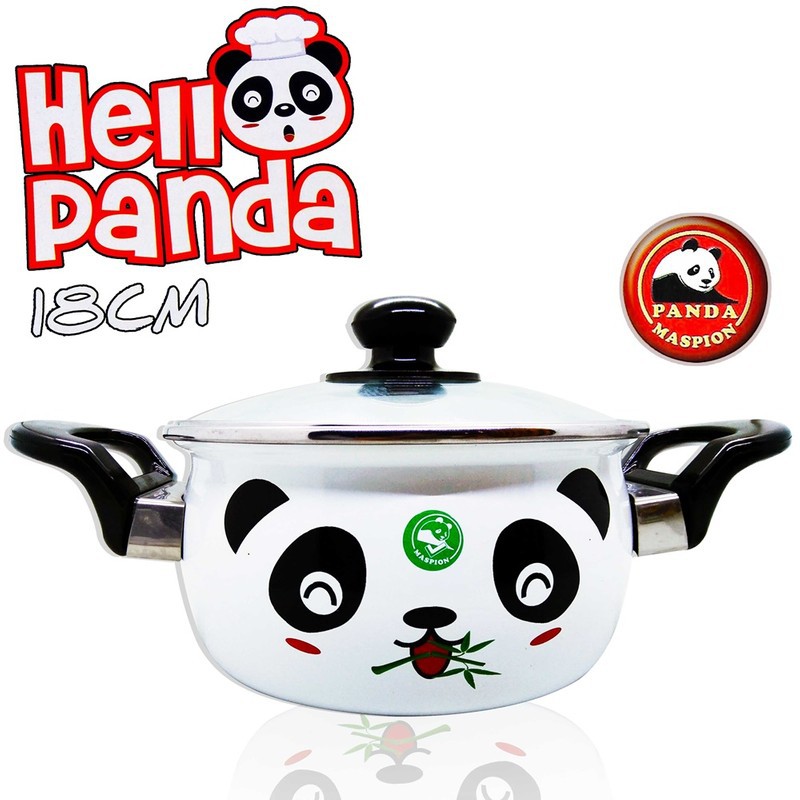 Maspion Panci Enamel Hello Panda 18 cm - Putih/ Panci Masak Serbaguna Panci Anti Lengket