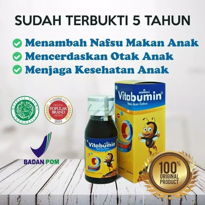 Vitabumin Madu Albumin Ikan Gabus 60 ml | 130 ml Nutrisi Tumbuh Kembang Penambah Nafsu Makan Anak