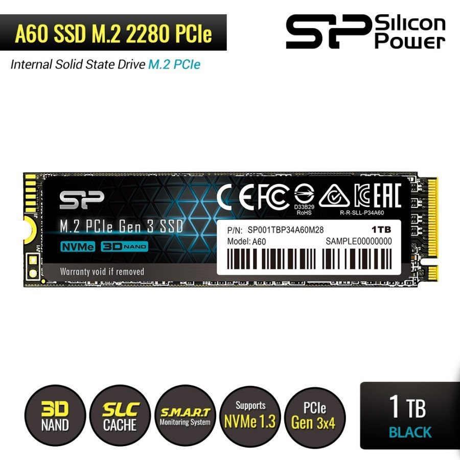 Silicon Power A60 1TB SSD M.2 NVMe M.2 PCIe Gen3x4 - SSD M.2 1TB