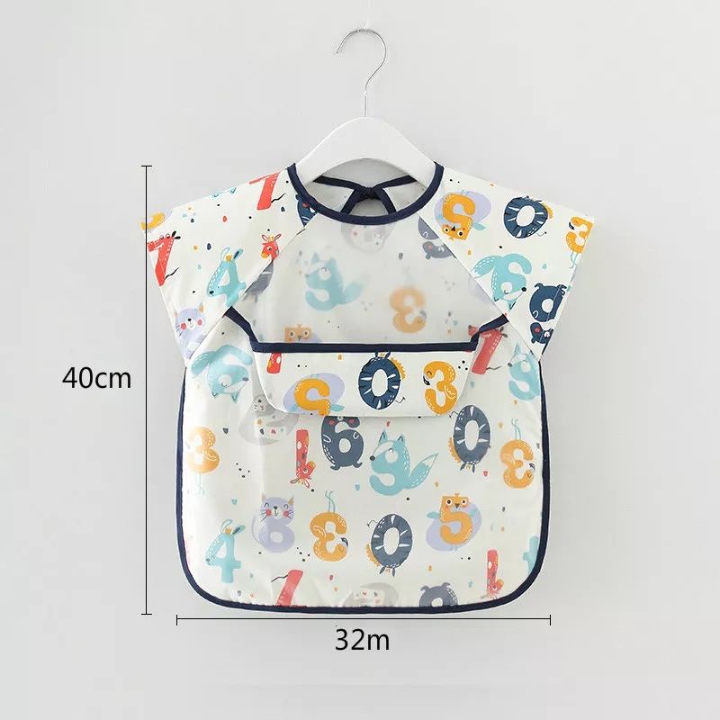 New Celemek Makan Anak Bayi Lengan Pendek Anti Air Bibs Bayi