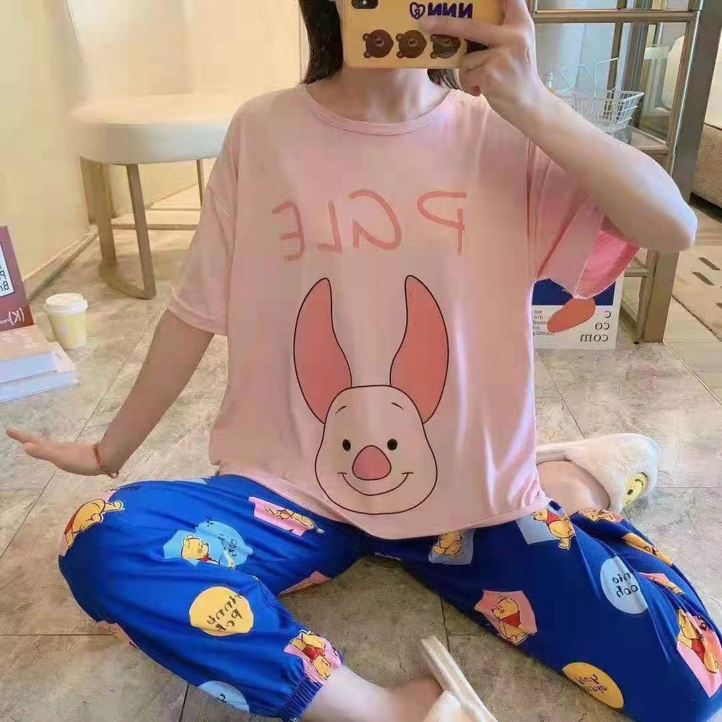 Piyama CP wanita baju tidur import jumbo/bigsize-CPJ PIGLET PINKBLUE