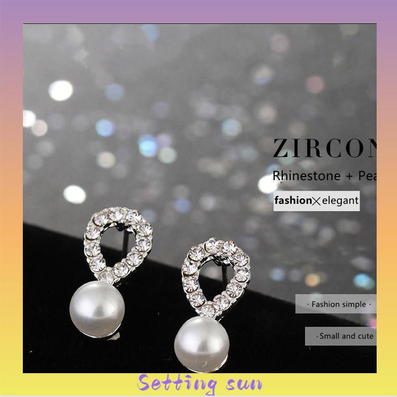 Anting Mutiara Pejantan Kristal Fashion Hati Mutiara Kristal Stud Anting-Anting Pesona Zirkon TN