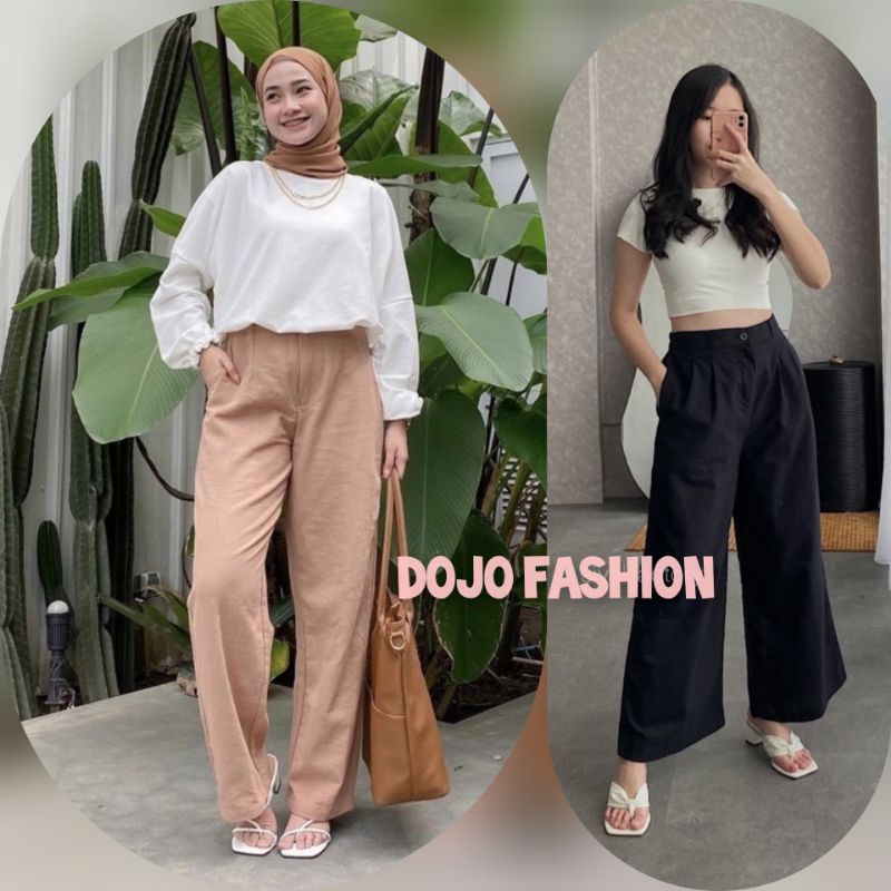 Celana Kulot Highwaist Bahan Rami Linen Wide Leg Cullotes 2950