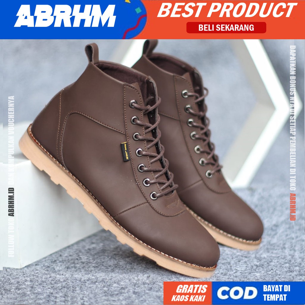 ABRHM x BARA Sepatu Boots Casual Pria kulit Sintetis Kasual Kerja boot Cowok Original