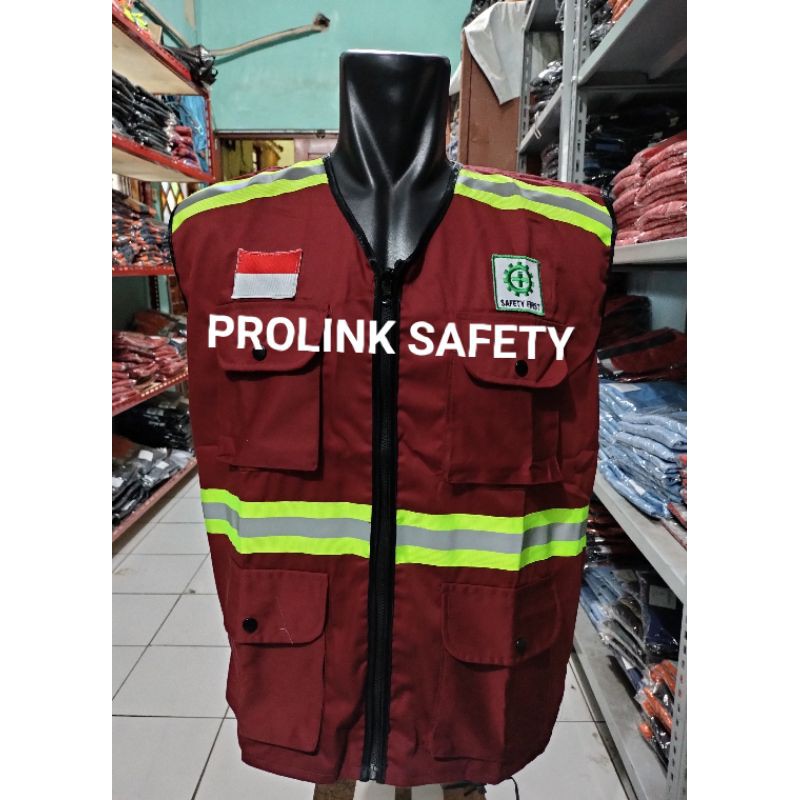 ROMPI SAFETY MERAH MARON BAHAN KAIN DRILL FREE LOGO