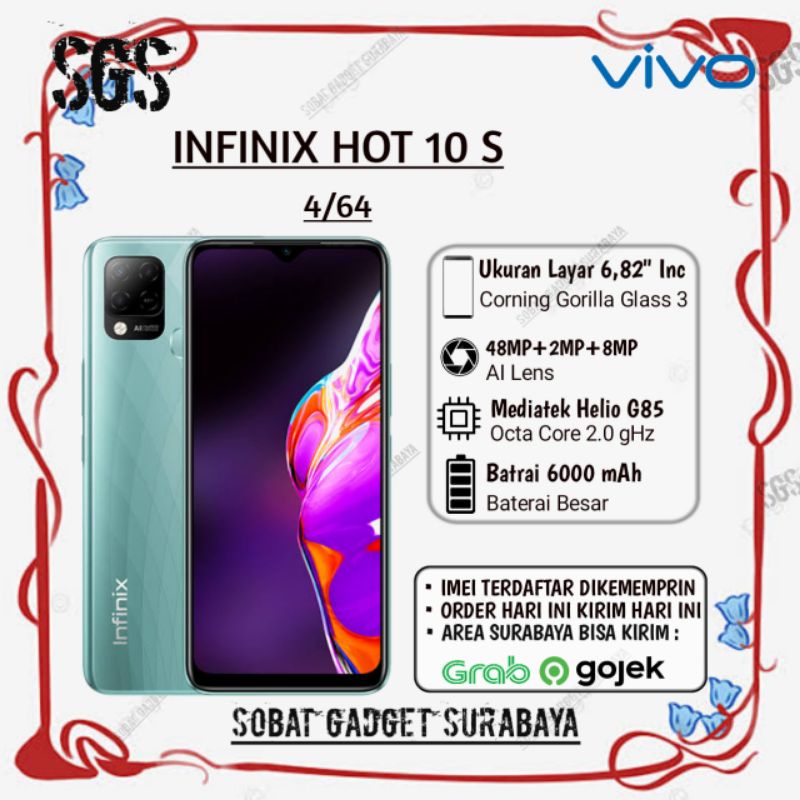 INFINIX HOT 10S RAM 4/64 BATERAI BESAR GARANSI RESMI INFINIX INDONESIA