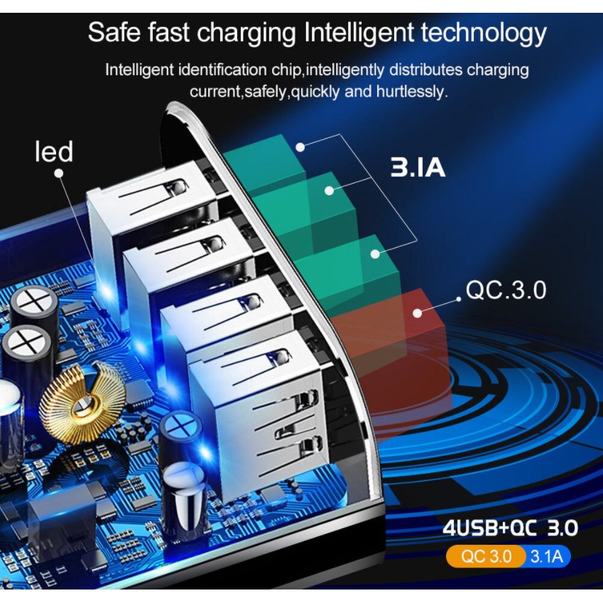 [COD] Adaptor Charger 4 port Fast Charging Qualcom Quick Charger 3.0