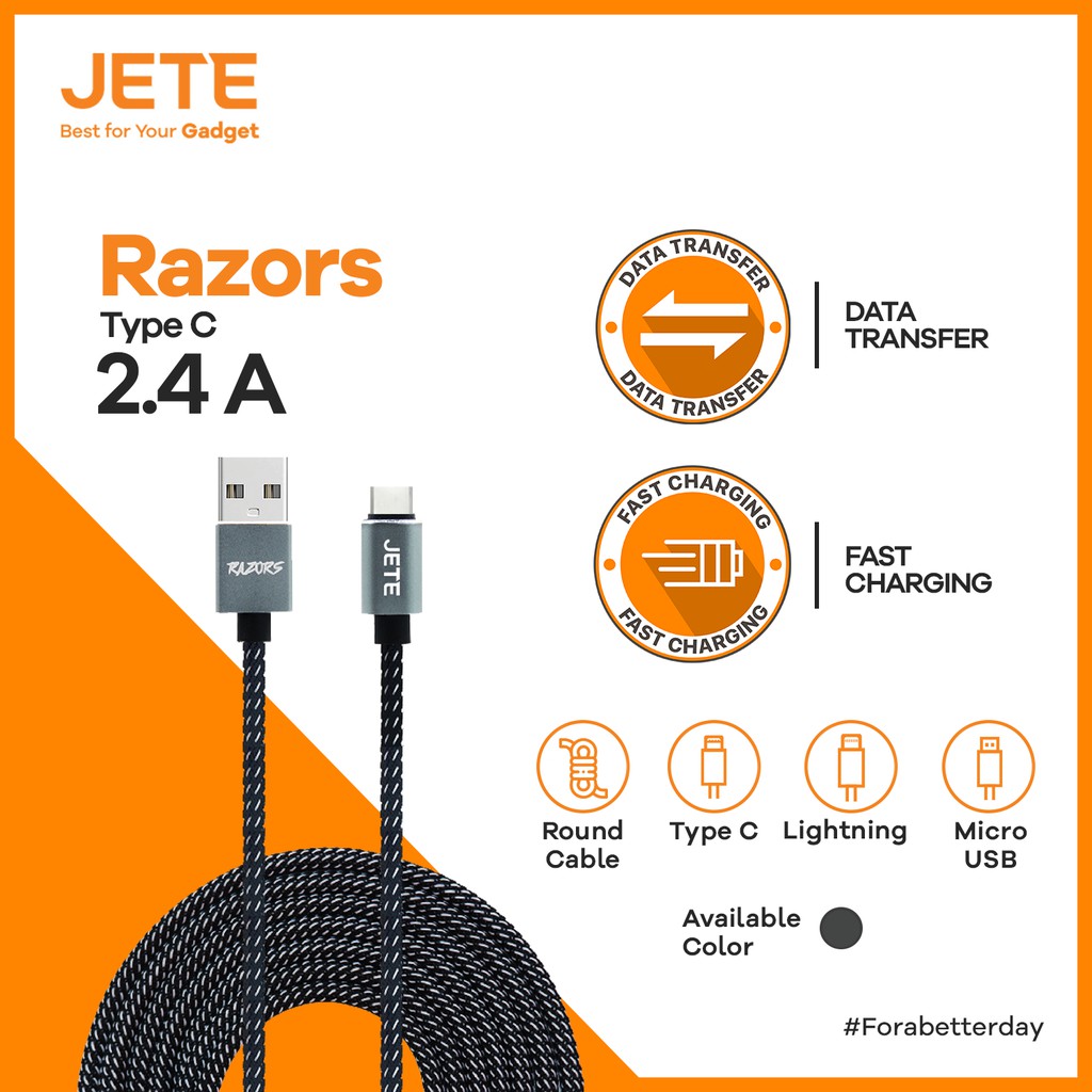 Kabel USB Type C Fast Charging JETE Razors - Garansi Resmi 2 Tahun