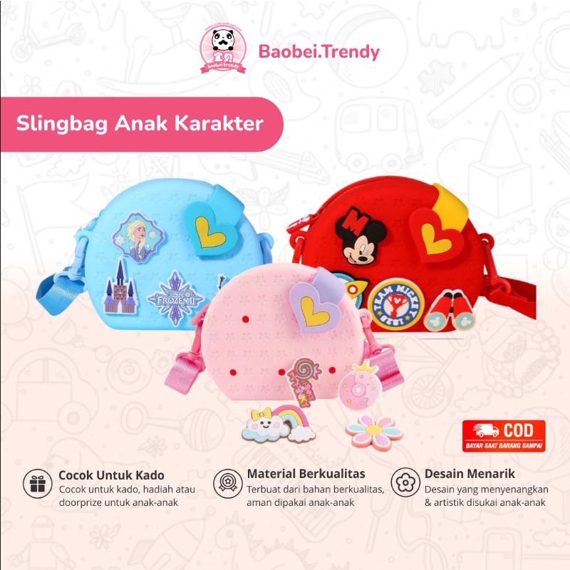 KIDS SLINGBAG Tas Slingbag Anak Karakter Tas Slempang Anak Frozen  Baobei Trendy Murah Lucu Rainbow 