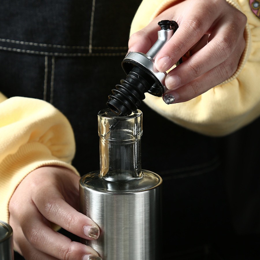 Botol Minyak Stainless Kaca Kecap Saos Pourer Oil Vinegar Glass Bottle