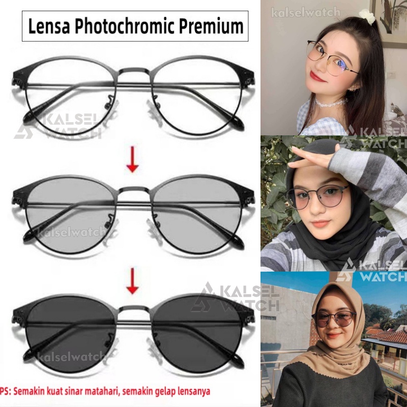 Kacamata Lensa Fotokromik / Photocromic Lensa Berubah Warna Hitam dan Anti Radiasi Pria Wanita Blueray New Retro Vintage Kaca Mata Antiradiasi Korea 2 In 1 Potokromik Photochromic Fotocromic Potocromic Kcamata Photo Foto Cromic Blueray Komputer HP FTK5