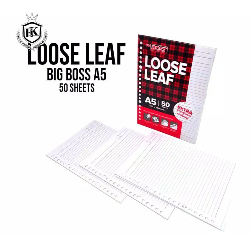 

Refill Binder Loose Leaf A5 Big Boss Garis Blank Polos dan Warna Rainbow20 Holes - isi 50 Lembar (Ek_Official_store)