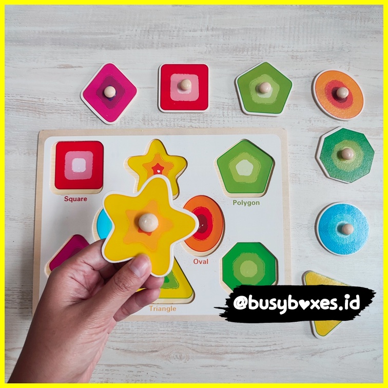 [busyboxes.id] Mainan Edukasi Puzzle Knob Geometri Kayu Wooden Toys