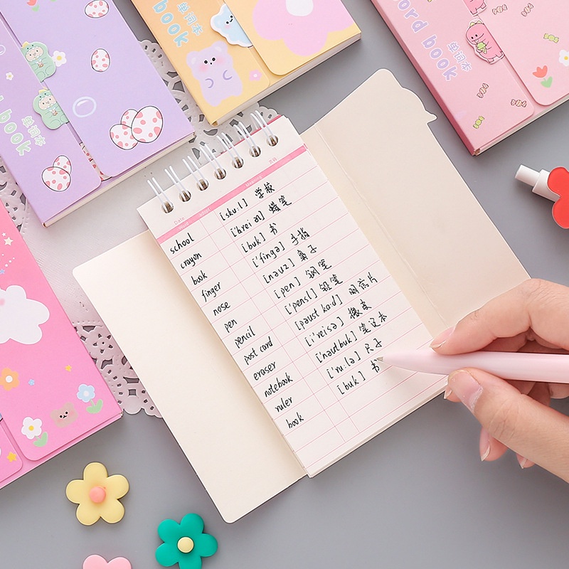 80 Sheet/pack Korean Style Light Color Dinosaur Bear Pattern Portable Miniature English Words Notebook for Student