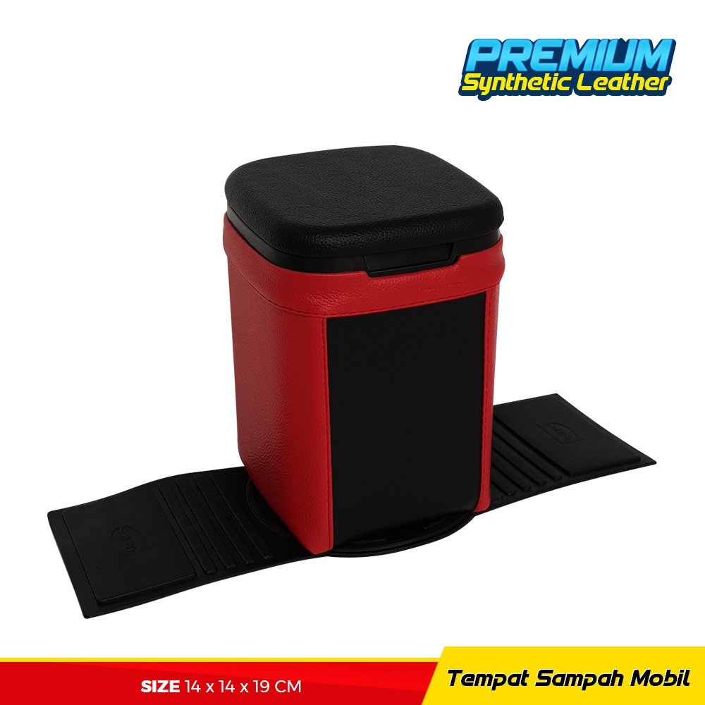 Tempat Sampah Mobil Kulit Premium - Hitam Merah