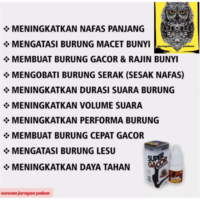 VITAMIN BURUNG GACOR, SUPER GACOR,obat serak burung