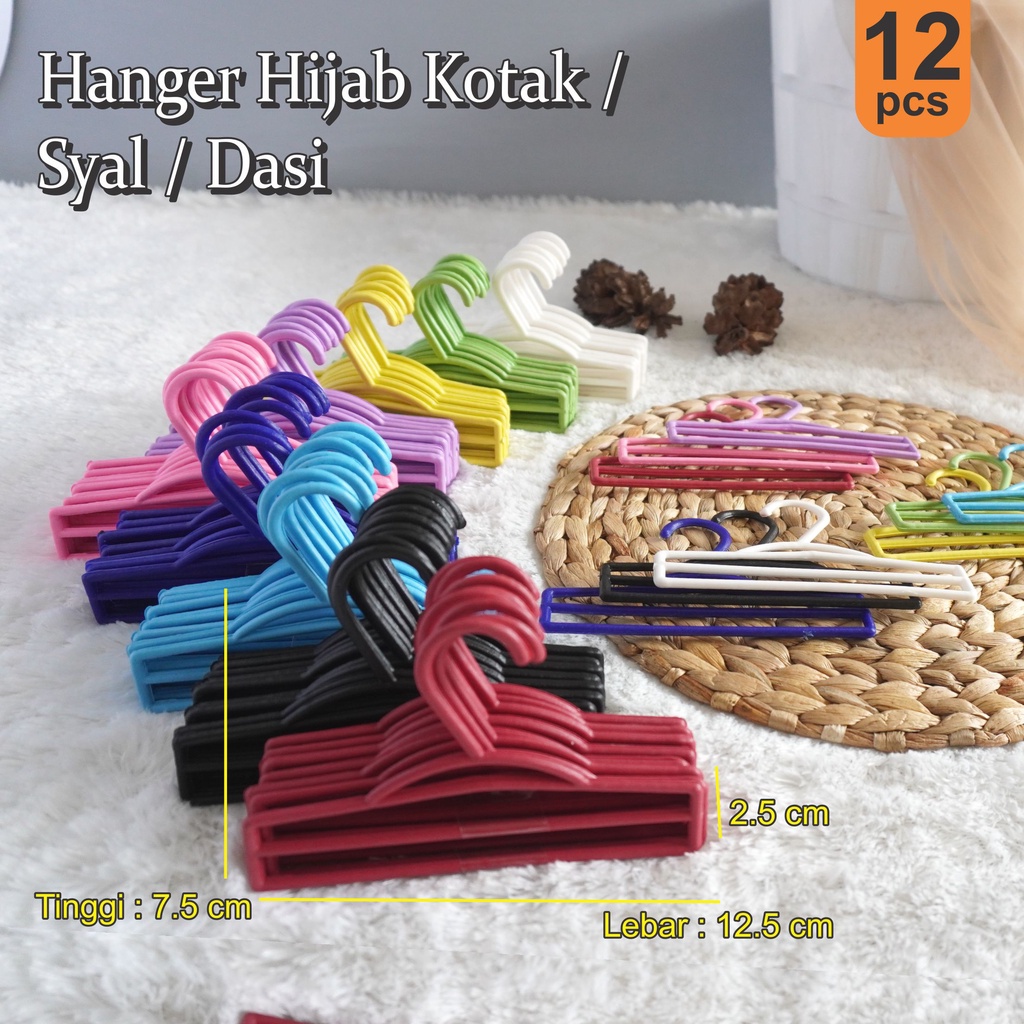 12 PCS Hanger Jilbab Kotak / Gantungan mini Kerudung Syal Dasi (Plastik Tebal)