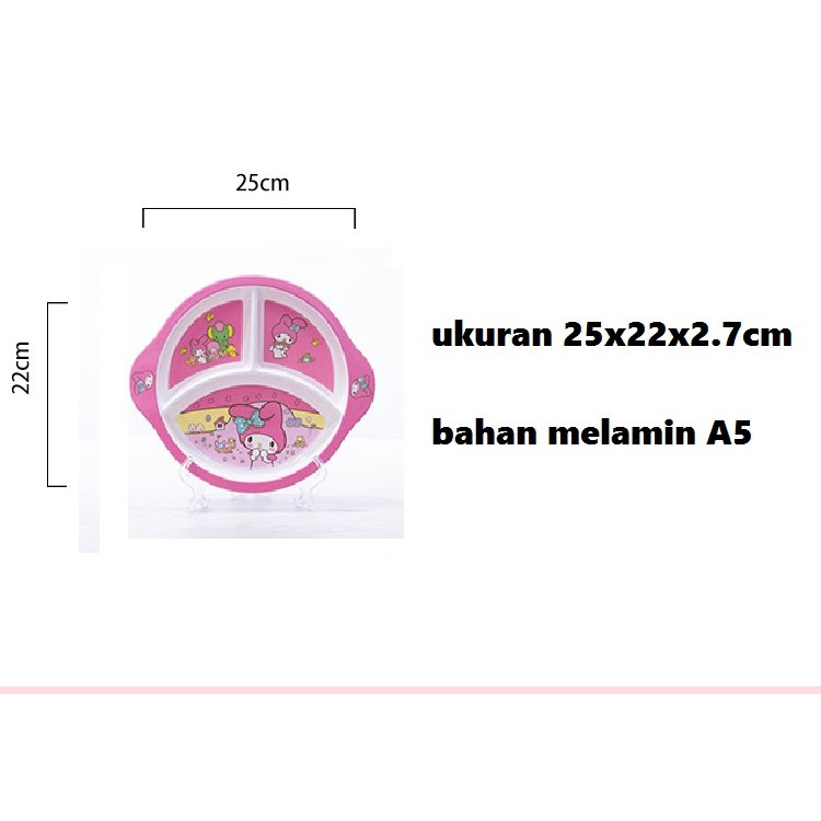 Piring makan anak Melamin 3 Sekat PM07 Hello kitty Melody Tsumtsum doraemon frozen sumikko thomas paw patrol cars spiderman