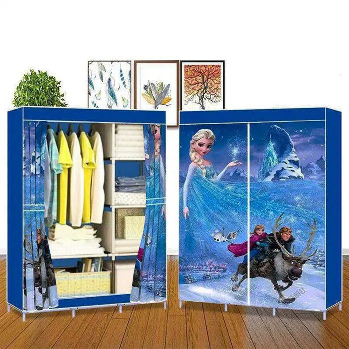 Lemari Pakaian 2 Kolom MOTIF LEMARI BAJU KAIN PORTABLE RAK BAJU SERBAGUNA