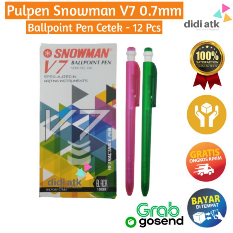 

Ballpoint Pen Snowman V7 0.7mm / Pulpen Pena Cetek Hitam 12 Pcs