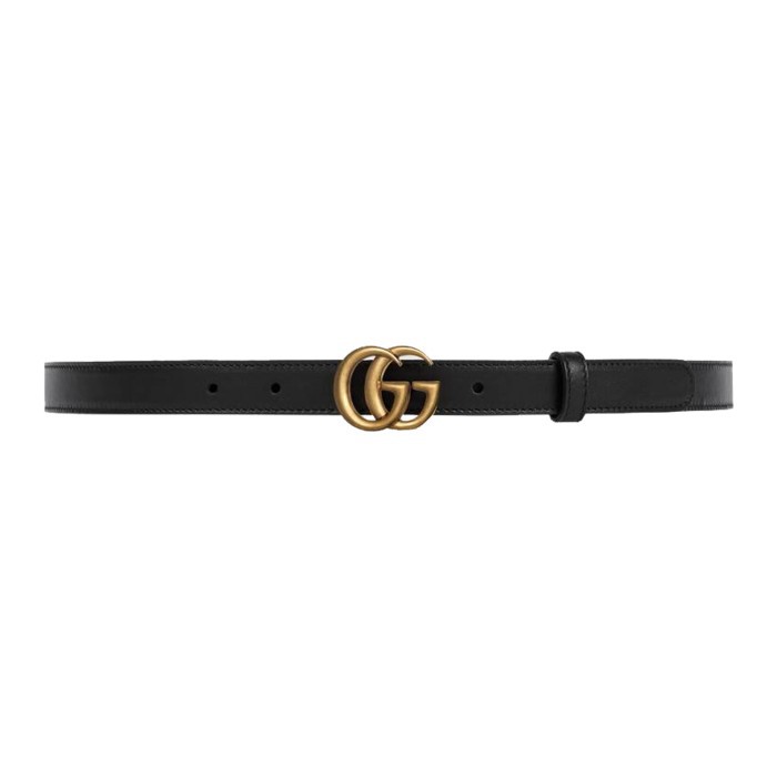 GG Women Double G Belt 2cm Black Grained GHW 100% Authentic