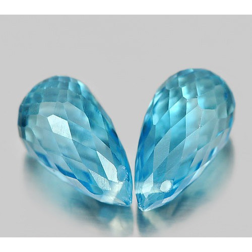 Pair VS Briolette with Drilled 4.10ct Tcw 9x4mm Natural Swiss Blue Topaz Brazil TP181