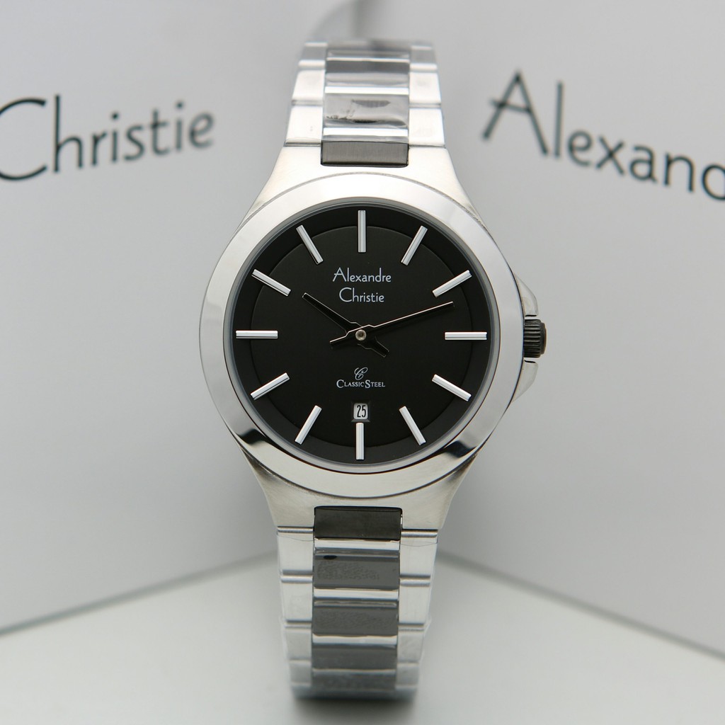 Jam Tangan Pria Alexandre Christie AC 8634 MD BTBBA Silver dial Black Stainless Original