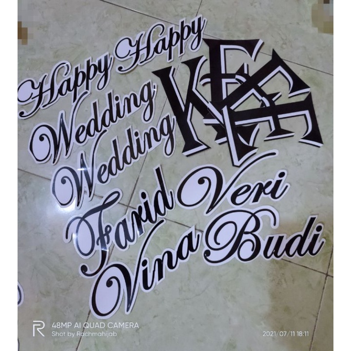 

Tulisan happy engagement/wedding/birthday/inisial/nama/dll