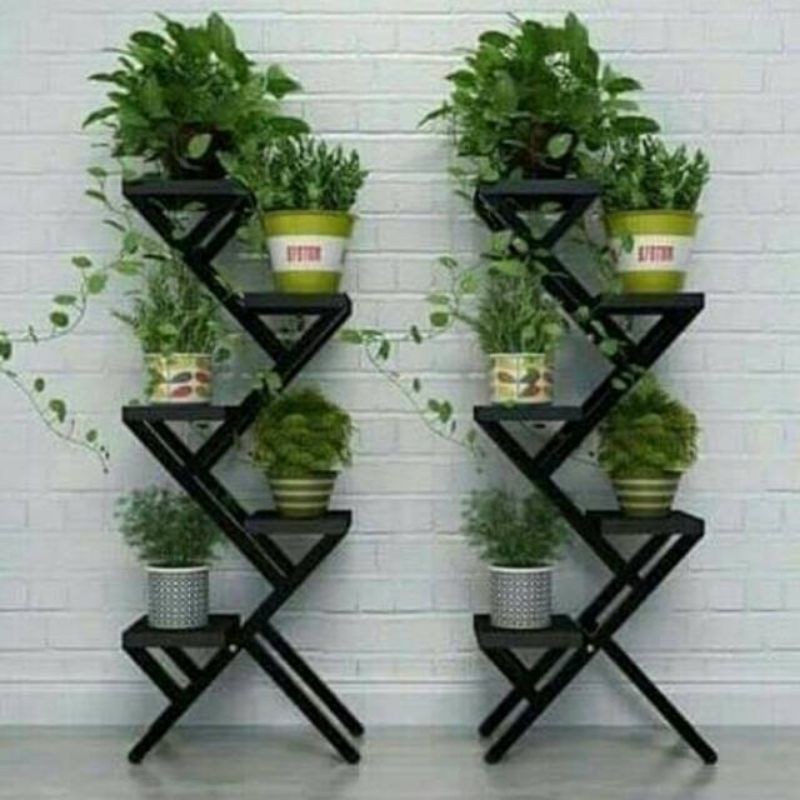 Rak bunga 5 susun New besi holo alas plat Besi Rak pot bunga besi