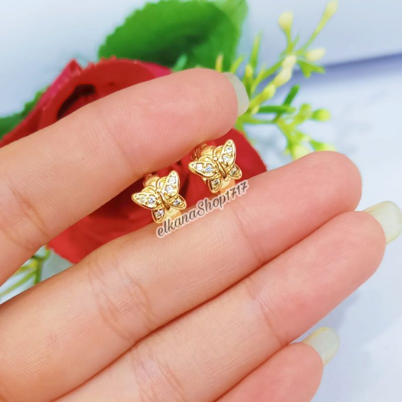 Anting Jepit anak variasi motif permata simple dan elegan Gold,tidak karat (COD)