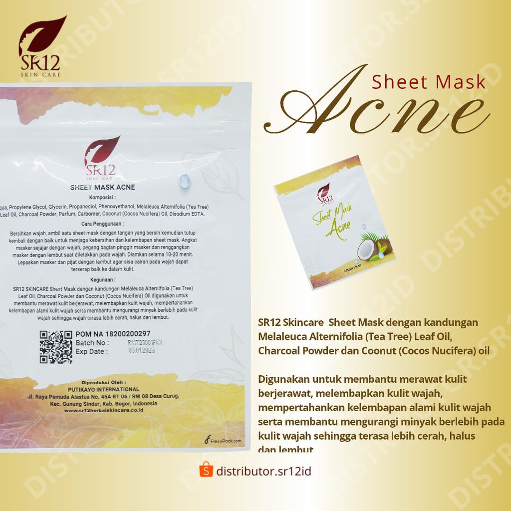 SHEET MASK ACNE SR12 MASKER WAJAH JERAWAT KULIT BERMINYAK BPOM ISI 5 SHEET