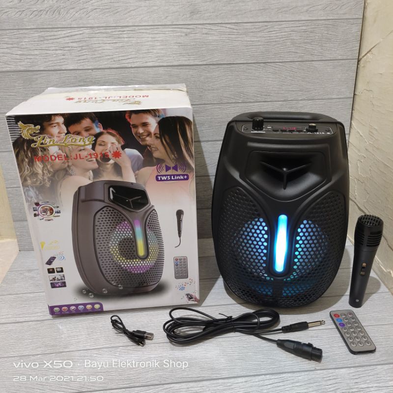 Speaker Bluetooth Karaoke Wireless Jin Long JL-1915 6,5 Inchi Gratis Microphone Super Bass