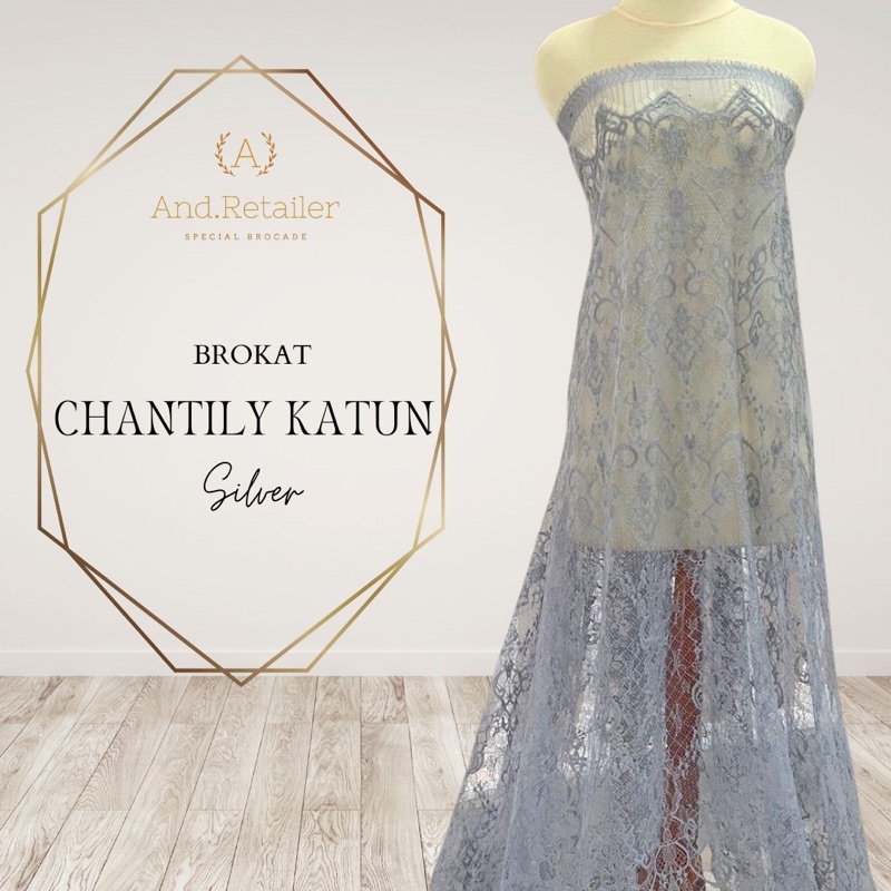 Bahan Kebaya Brokat Semi France Lace Chantily Shantily Katun Per panel 2,5m Warna Silver