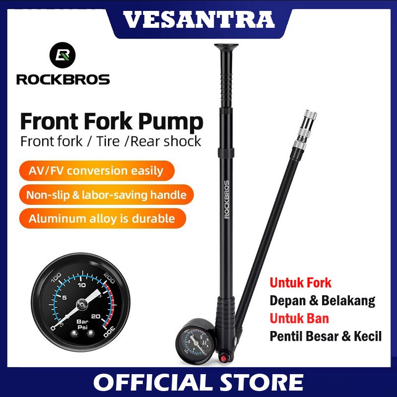 Rockbros PF1 Pompa Fork Angin Sepeda Air Shock 300 PSI Alloy Hitam