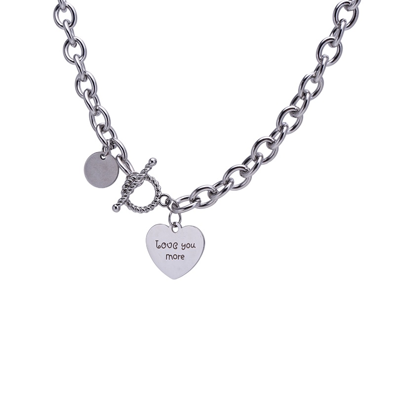 Kalung Rantai Liontin Bulat Motif Tulisan love Bahan titanium steel Gaya hip hop