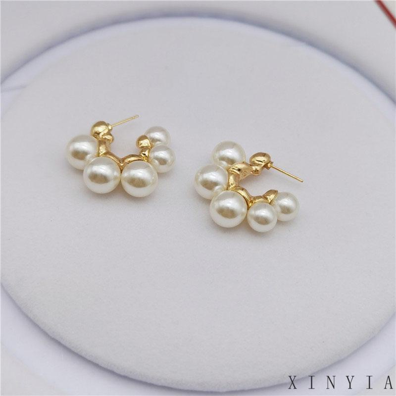 Anting Bentuk C Aksen Mutiara Gaya Retro