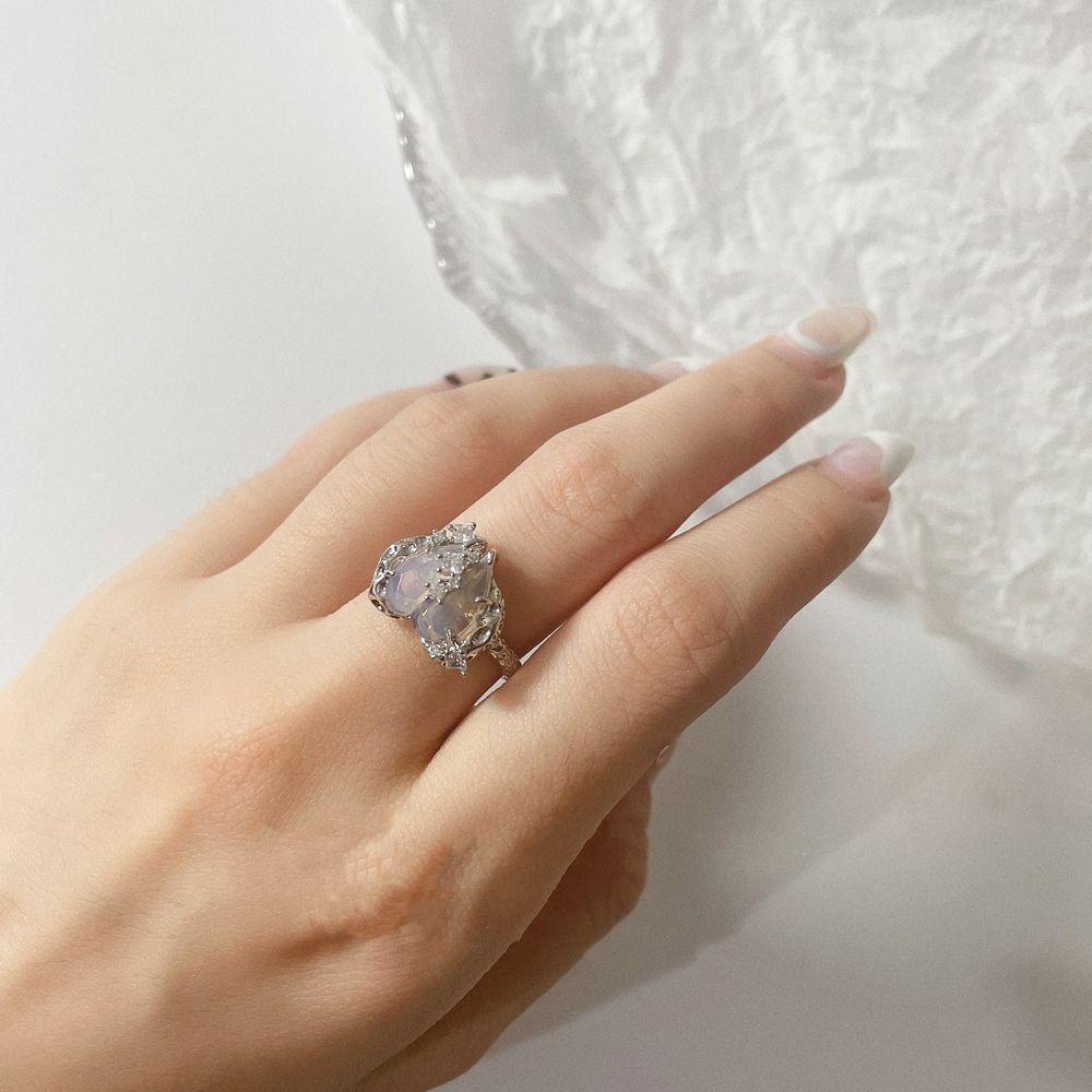 Mxbeauty Wanita Membuka Cincin Pesta Pernikahan Temperamen Jantung Sederhana Kristal Ekor Rings