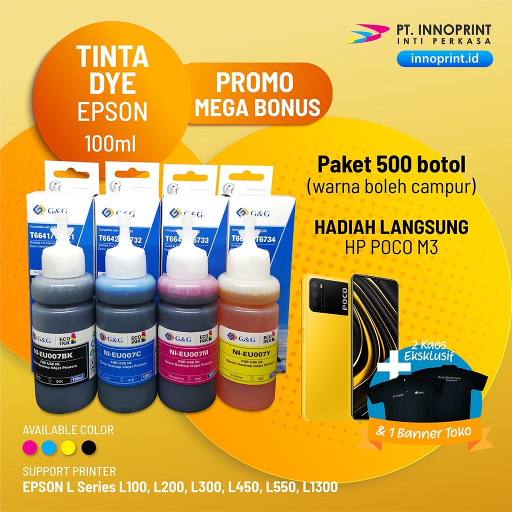 Paket 500 Btl MEGA BONUS - Tinta G&amp;G Epson 664 Series - 100ml