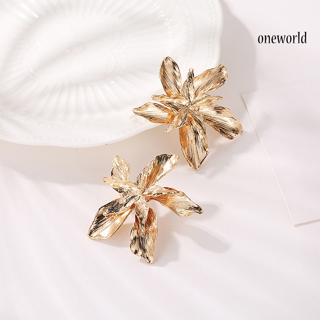 OW# 1 Pair Flower Five Petals Simple Flower Shape All-match Stud Earring Fashion Accessory