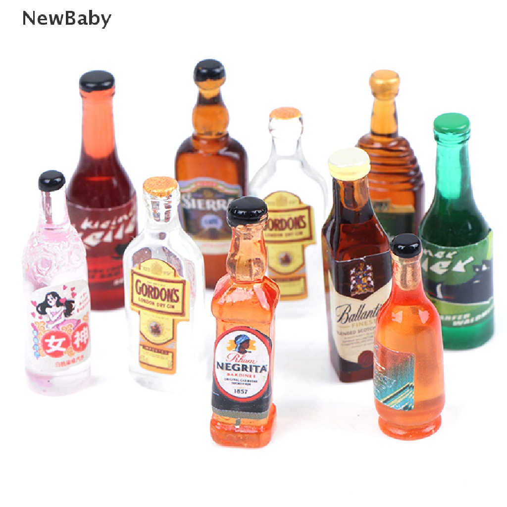 Newbaby 10Pcs / Set Mainan Miniatur Botol Wine Skala 1: 12 Untuk Aksesoris Dapur Rumah Boneka