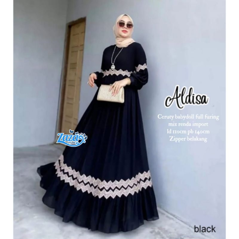 Aldisa Dress - Gamis Ceruty Mix renda - Original