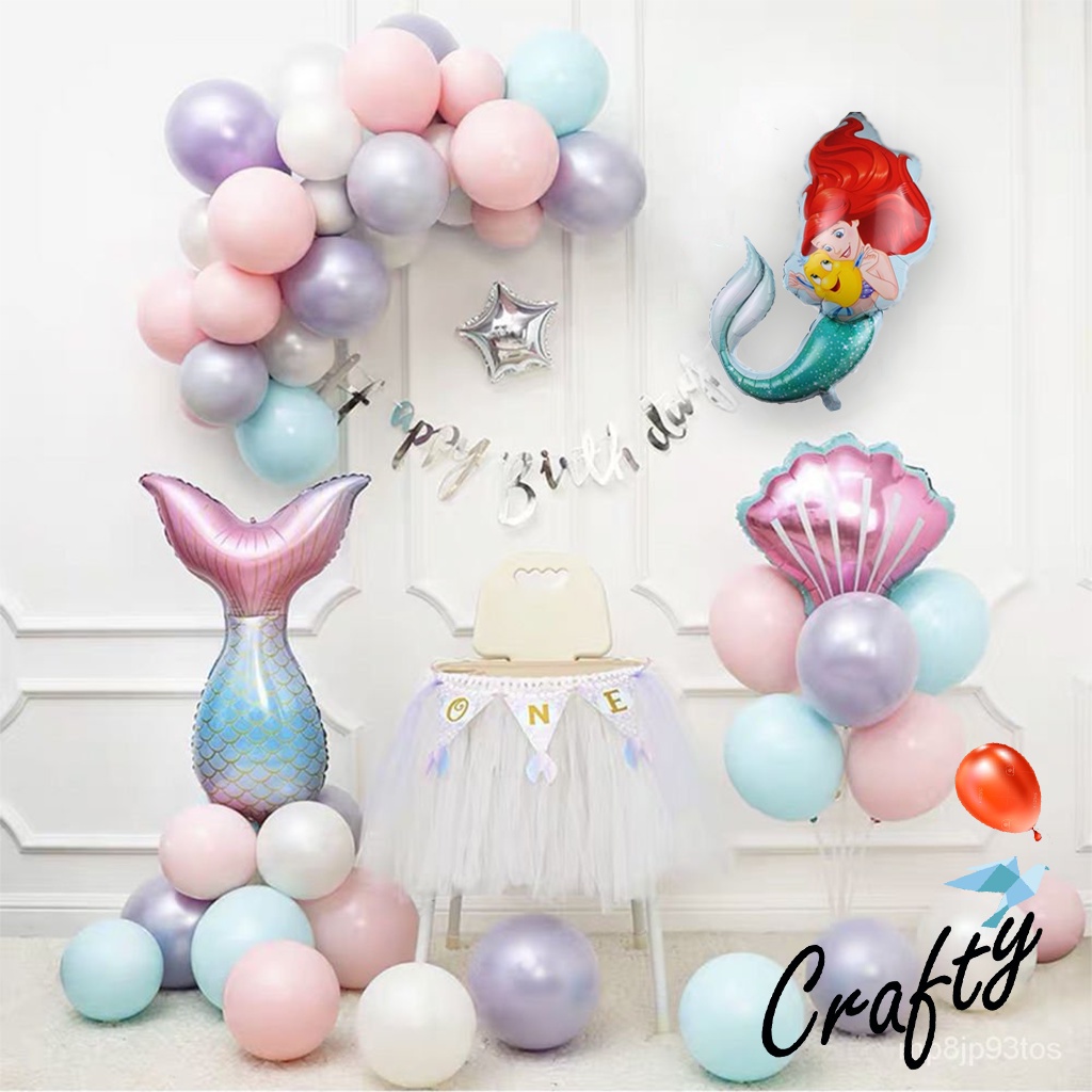 [PAKET] Set Ulang Tahun Anak MERMAID GARLAND BANNER Dekorasi Balon Hiasan Pesta