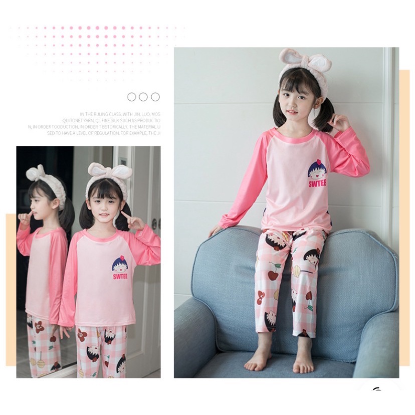 【Happy Baby】3-11Tahun Piyama Setelan Baju Tidur Anak Perempuan Cewek Karakter Lengan Panjang Celana Panjang S-03