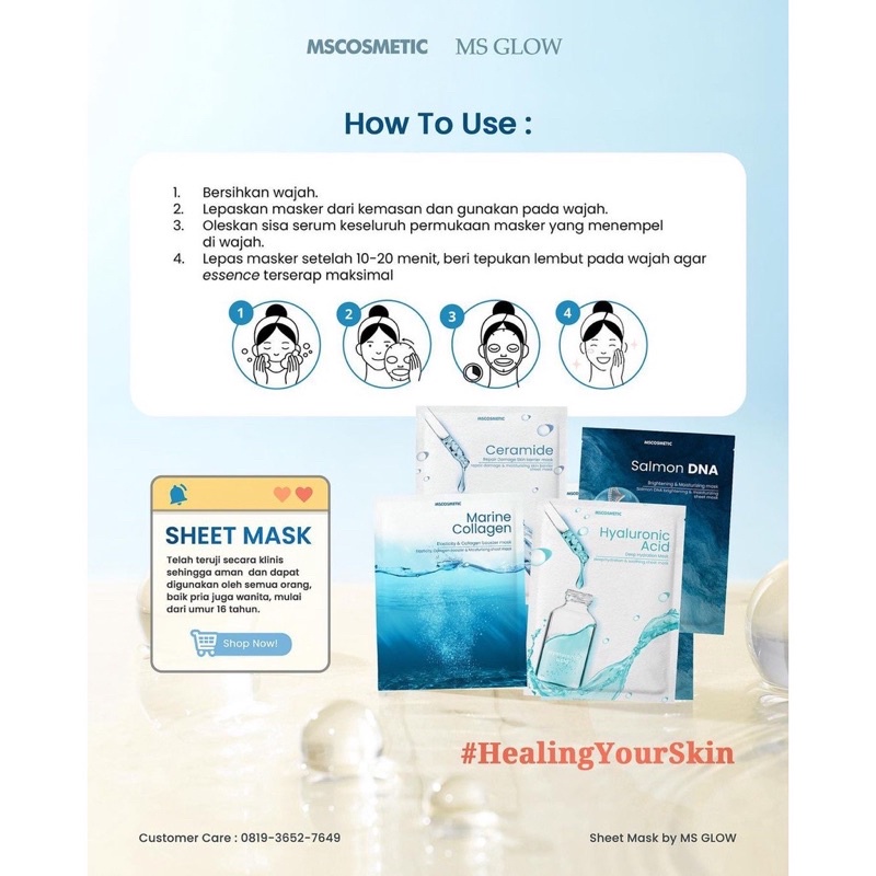 MS Glow Sheet Mask | Salmon DNA | Ceramide | Marine Collagen | Hyaluronic Acid Mask