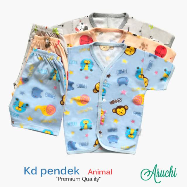 ♥BabyYank♥ SETELAN PIYAMA BAYI/BABY TANGAN PENDEK ANIMAL ARUCHI (3-12BULAN)